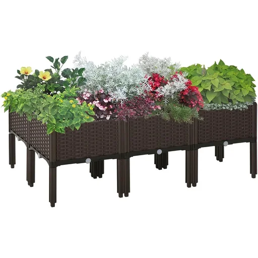 "Hochbeet 6-teiliger Pflanzkasten mit Abflusslöchern Rattan-Look Blumenkasten DIY Braun 40 x 40 x 44 cm image"