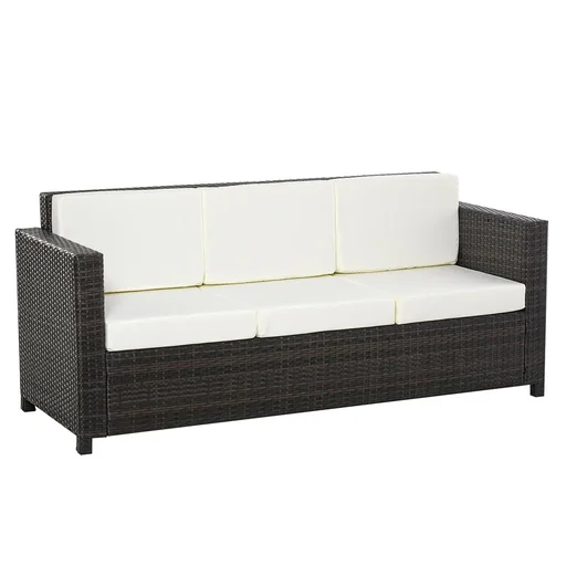 "Poly-Rattan Sofa mit Kissen 3-Sitzer Garten Loungesofa Metall Polyester Braun+Weiß 185 x 70 x 80 cm image"