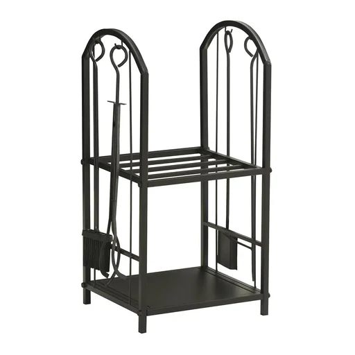 "kaminholzregal Kaminholzständer Brennholzregal mit 4 zusätzlichen Brennholzwerkzeugen Kaminbesteck 2-Ebenen-Design Feuer image"