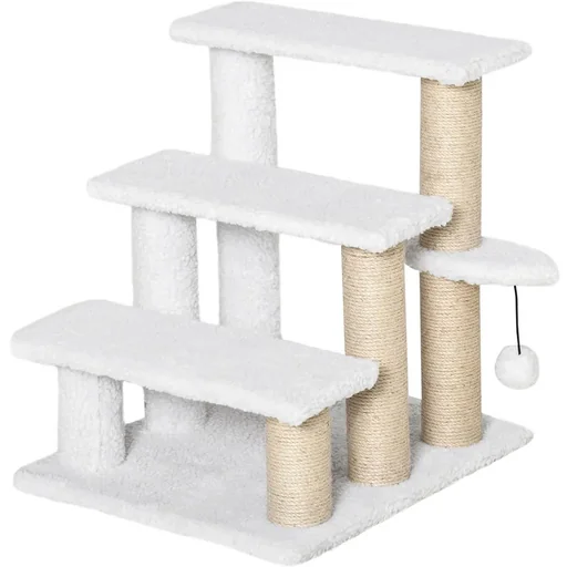 "Spielplattform für Katzen - mit Kratzbaum und Spielball - Weiß - 45 x 40 x 48 cm image"