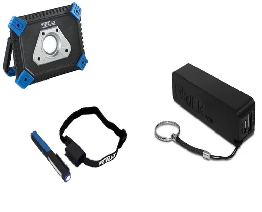 "COB-LED AKKU FLUTER mit Powerbank + Arbeits- und Stirnleuchte + Powerbank image"