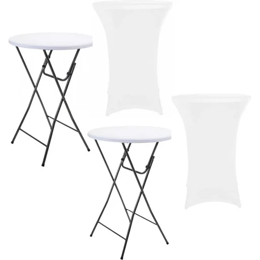 "Pro Garden Bartable - 80x110cm - Weiß/Grau INCL. Perel Abdeckung für Stehtisch - 80 x 110 cm (ø x H) - weiß - 2 Stücken image"
