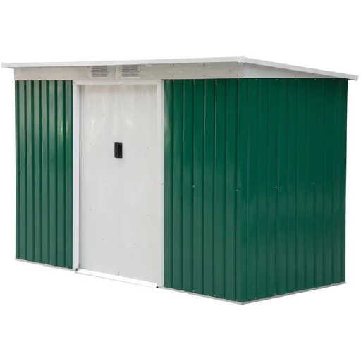 "Metall Gerätehaus Gartenhaus Geräteschuppen Geräteschrank Metallhütte Pultdach verzinkt Grün 277 x 130 x 173 cm image"
