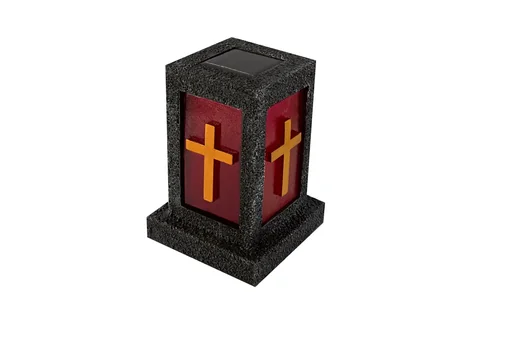 "Solar LED Grablicht Polyresin mit Kreuz und Timer image"