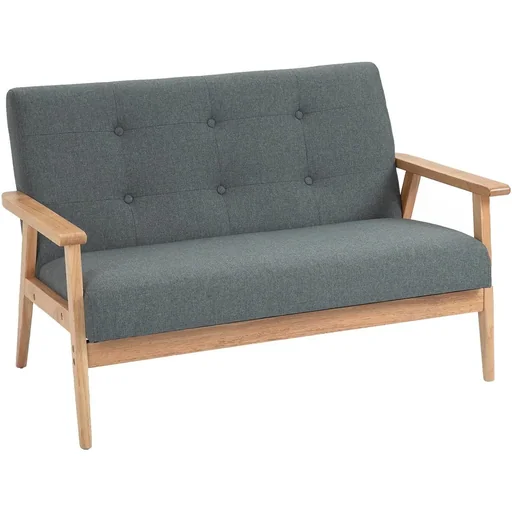 "2 Sitzer Sofa Zweisitzer Stoffsofa Doppelsofa Polsterung Loveseat kompaktes Design Leinen Gummiholz Grau 115 x 66,5 x 73 image"