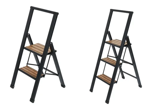 "Alu-Design Klapptrittleiter 3-stufig Schwarz, rutschfeste Haushaltsleiter, Sicherheits-Stehleiter image"