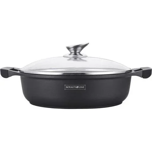 "Marmorbeschichtung Breite Kasserolle - Schwarz - Mit Glasabdeckung - 26 cm image"