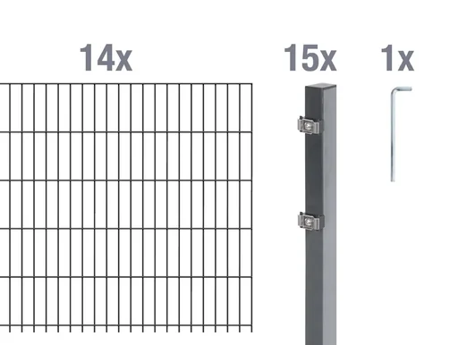 "Doppelstabmattenzaun Komplettset, anthrazit, Höhe 120 cm, Länge 28 m image"