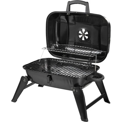 "Klappgrill Kohlegrill Standgrill tragbar Tischgrill BBQ Metall Schwarz 59 x 43 x 36 cm image"