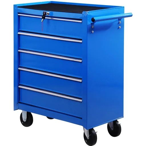 "Werkstattwagen fahrbar abschließbar mit 5 Schubladen blau image"