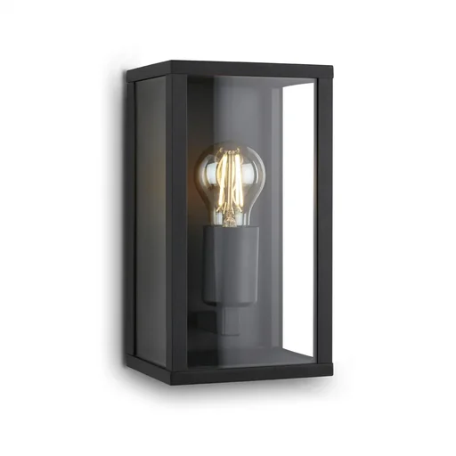 "Außenleuchte, 1-flammig, IP44, Metall-Glas, schwarz, E27 Fassung image"
