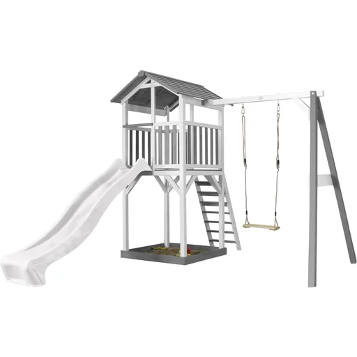 "Beach Tower Spielturm mit Einzelschaukel - Weiße Rutsche image"