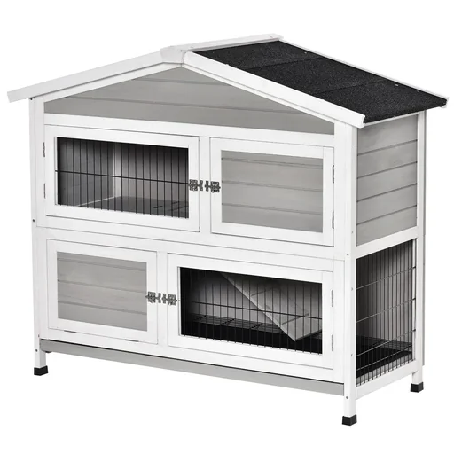 "Hasenstall 2 Ebenen Design Hasenkäfig Meerschweinchen Stall Kaninchenstall Kleintier mit 1 rutschfeste Rampe Tannenholz image"