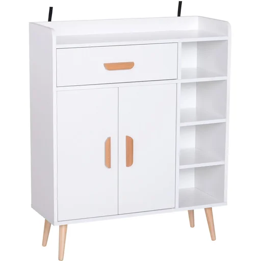 "Standregal Kommode Flurschrank Schublade Schrank 100 kg Belastbarkeit Kiefernholz Weiß 80 x 29,5 x 96 cm image"