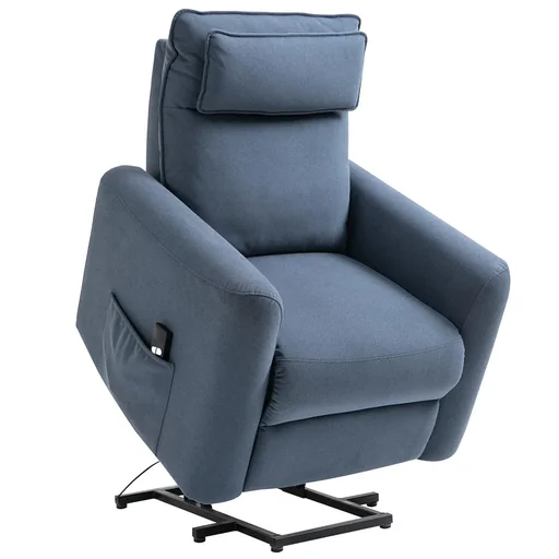 "Aufstehsessel Fernsehsessel mit Aufstehhilfe elektrisch Liegefunktion Leinen-Touch Stahl Blau 85 x 89,5 x 105 cm image"