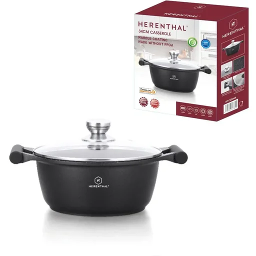 "Herenthal Suppe/Kasserolle Marmor - mit Glasdeckel- 34cm image"