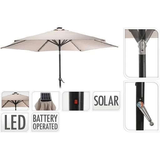 "NL Sonnenschirm Solar - Ø 270 cm Aluminium - mit LED-Beleuchtung - Taupe image"