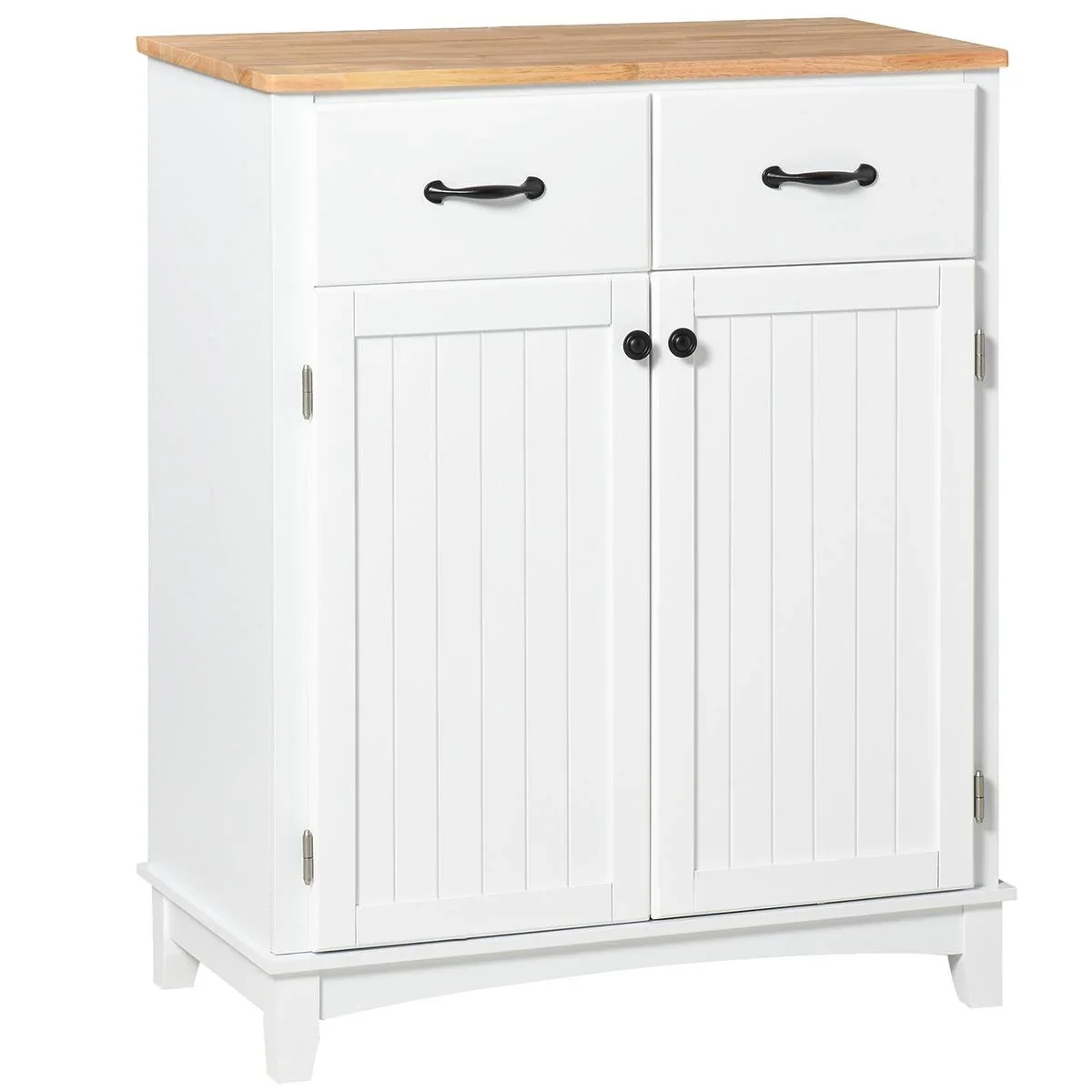 Küchenschrank Sideboard mit 2 Schubladen, Kommode verstellbaren Ablagen, Aufbewahrungsschrank, Holz, Weiß, 74 x 40 x 91,