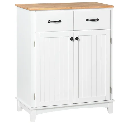 "Küchenschrank Sideboard mit 2 Schubladen, Kommode verstellbaren Ablagen, Aufbewahrungsschrank, Holz, Weiß, 74 x 40 x 91, image"