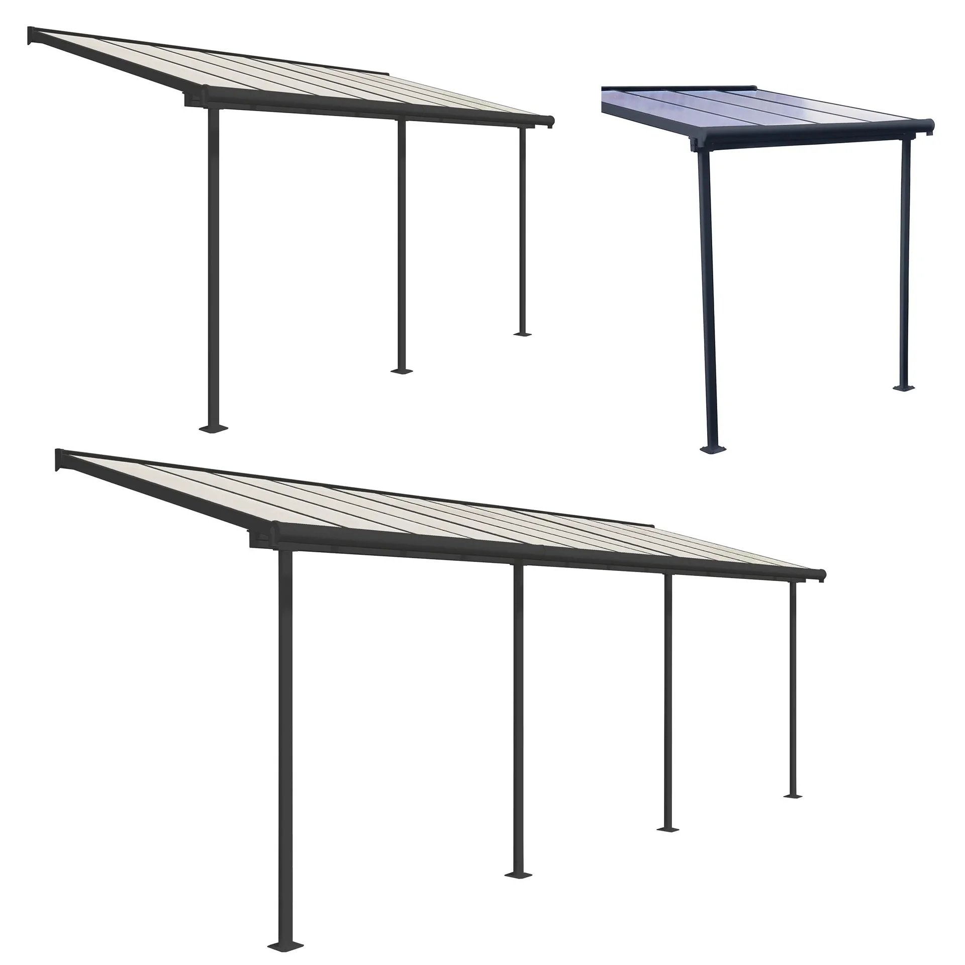Palram Terrassenüberdachung Sierra 224,5×228×300 cm Grau – Aluminium mit Polycar