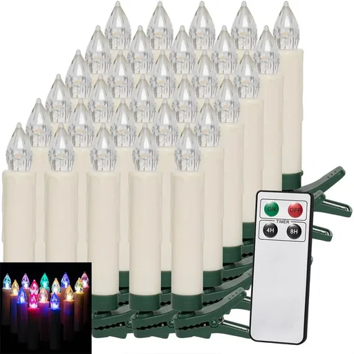 "LED-Weihnachtsbaumkerzen 30er-Set mit Fernbedienung Multicolor image"