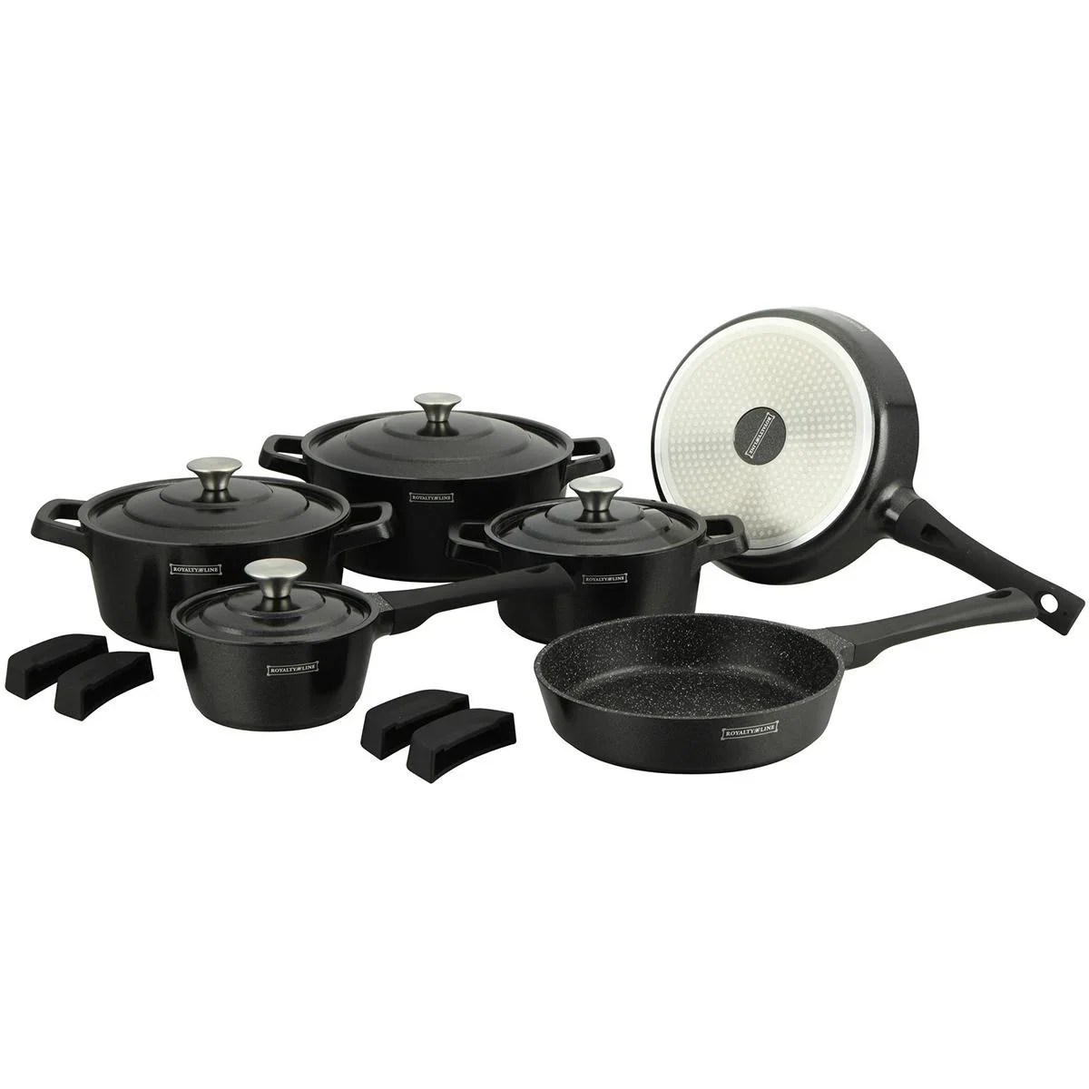 14-teiliges Kochgeschirrset - 4 abnehmbare Griffe - Schwarz