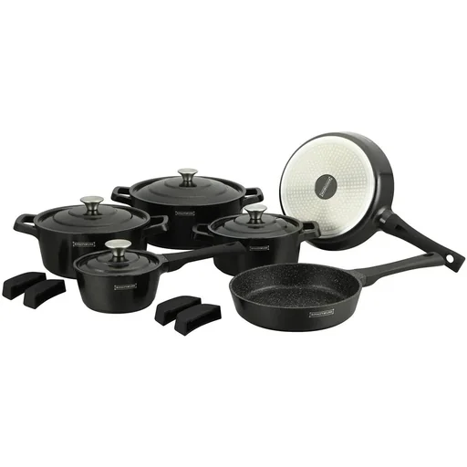 "14-teiliges Kochgeschirrset - 4 abnehmbare Griffe - Schwarz image"