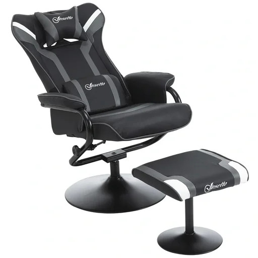 "Relaxsessel mit Hocker, Fernsehsessel, Polstersessel, Gaming-Liegesofa, 130° neigbar, Schwarz+Grau, 67 x 82,5 x 103 cm image"