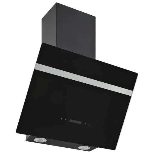 "Wandhaube 60 cm aus Edelstahl und gehärtetem Glas schwarz image"