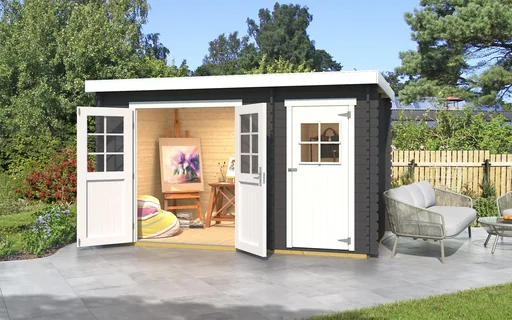 "Gartenhaus 254 Gr.1, 394 x 246 x 222 cm graphitgrau, 28 mm, Doppeltür, mit 2. Raum Einzeltür image"