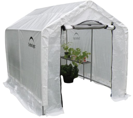 "Gewächshaus 4,32 m² Weiß, 180×240 cm – Foliengewächshaus mit Aufrolltür & Lüftung, wetterfest image"
