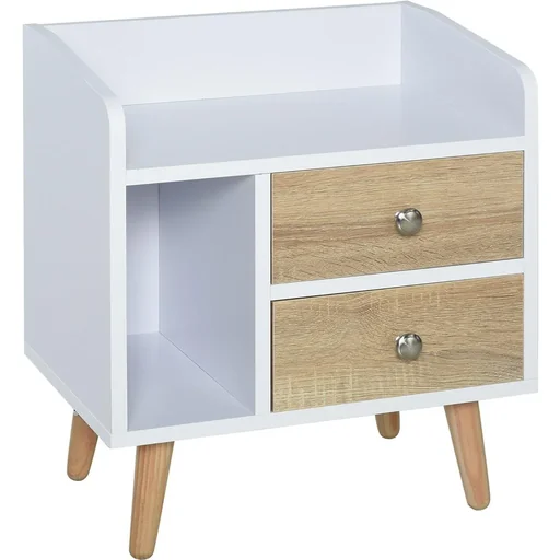 "Nachttisch weiß mit 2 Schubladen Massivholzbeinen image"