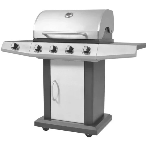"Gasgrill und Grill 4+1 Kochzone schwarz und silber image"