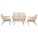 Sitzgruppe, Outdoor Sitzgarnitur, Gartenmöbel Set mit Beistelltisch, Metall, Rattan, Beige, 118 x 69 x 73 cm