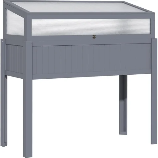 "2-in-1-Gewächshaus und Hochbeet - Gehäuse aus Polycarbonat - Grau - 120 x 54 x 112/122 cm image"