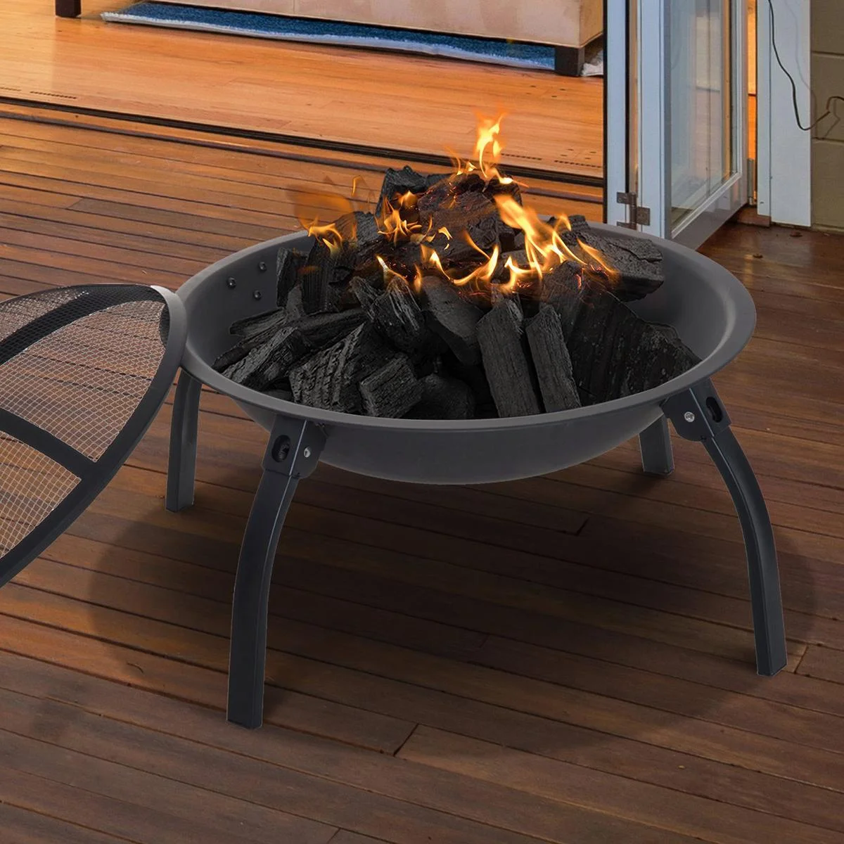 Feuerschale mit Funkenschutz schwarz
