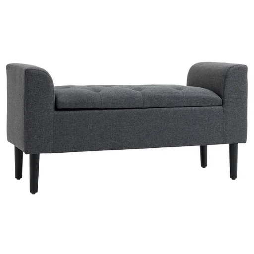 "Sitzbank mit Stauraum Polsterbank belastbar bis 130 kg Leinen-Touch Gummiholz Dunkelgrau 116 x 44 x 58 cm image"
