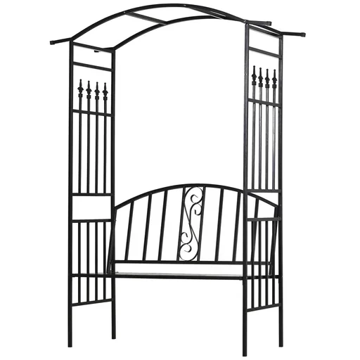 "Pflanzbogen mit Sitzbank Bank Torbogen Rankgitter Rankhilfe Garten Bogendach Metall Schwarz 152 x 58 x 207 cm image"