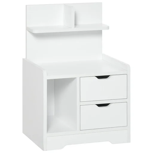 "Nachttisch mit 2 Schubladen Nachtschrank moderner Nachtkommode mit offenen Ablage Weiß 40 x 30 x 60 cm image"