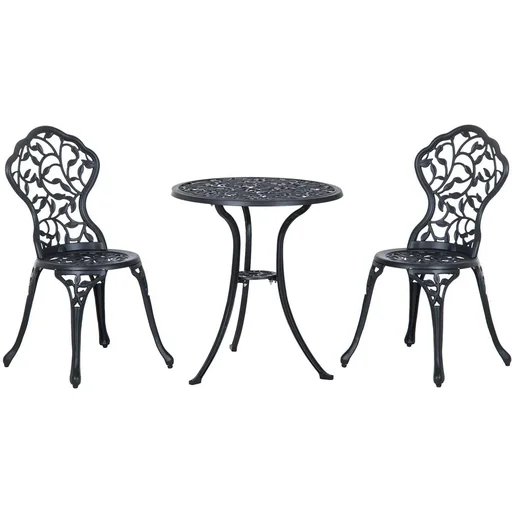 "Bistroset 3-tlg. Gartenset aus Aluminiumguss Balkonset Bistrotisch mit 2 Stühlen Gartenmöbel Schwarz image"