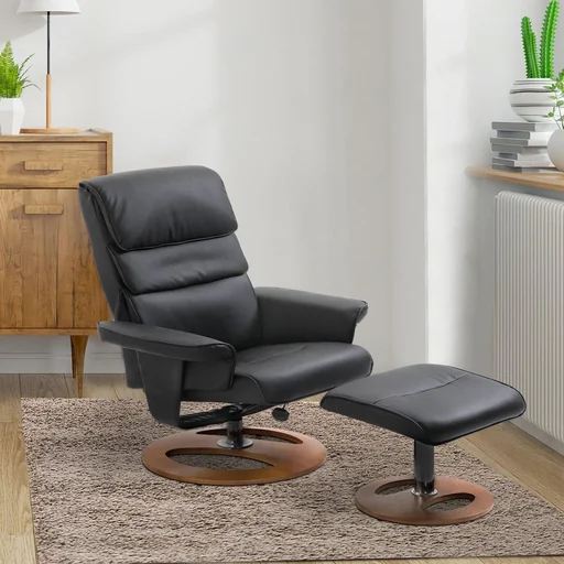 "Relaxsessel mit Hocker Fernsehsessel Polstersessel 360° drehbar 120° neigbar PU-Bezug Holzfuß image"