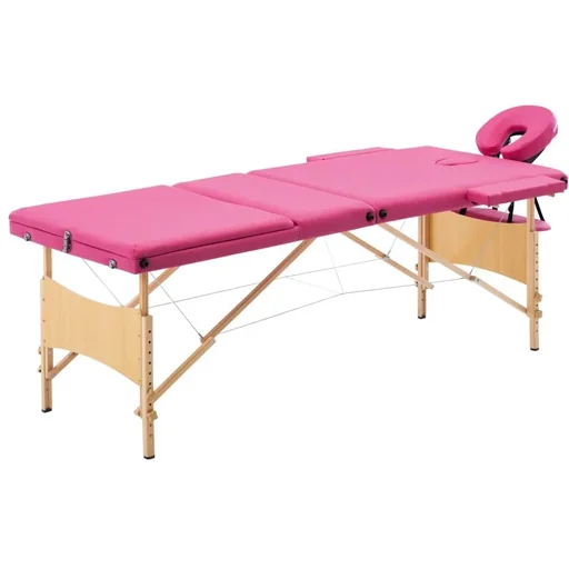 "Klappbarer Massagetisch 3 Zonen Holz rosa image"