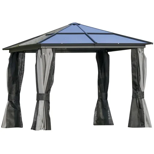 "Luxus Pavillon Gartenpavillon Alu Partyzelt Gartenzelt mit lichtdurchlässigem PC Dach Dunkelgrau+Schwarz 300 x 300 x 265 image"