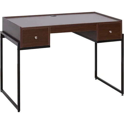 "Schreibtisch Computertisch Bürotisch 3 x Schublade verstellbar Holz + Metall Walnuss + Schwarz 114 x 55 x 77 cm image"