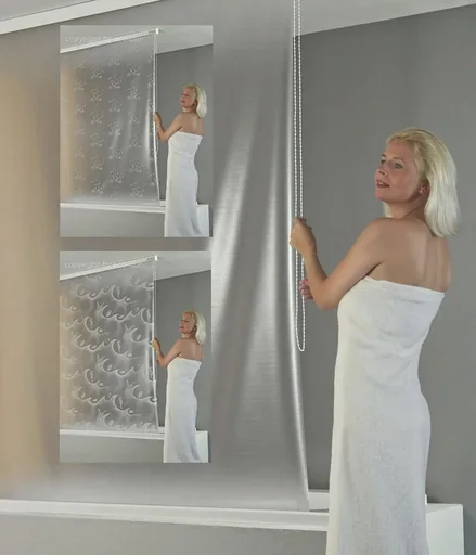 "Kassetten Duschrollo TROPFEN weiß, Mittelzug, 134 cm image"