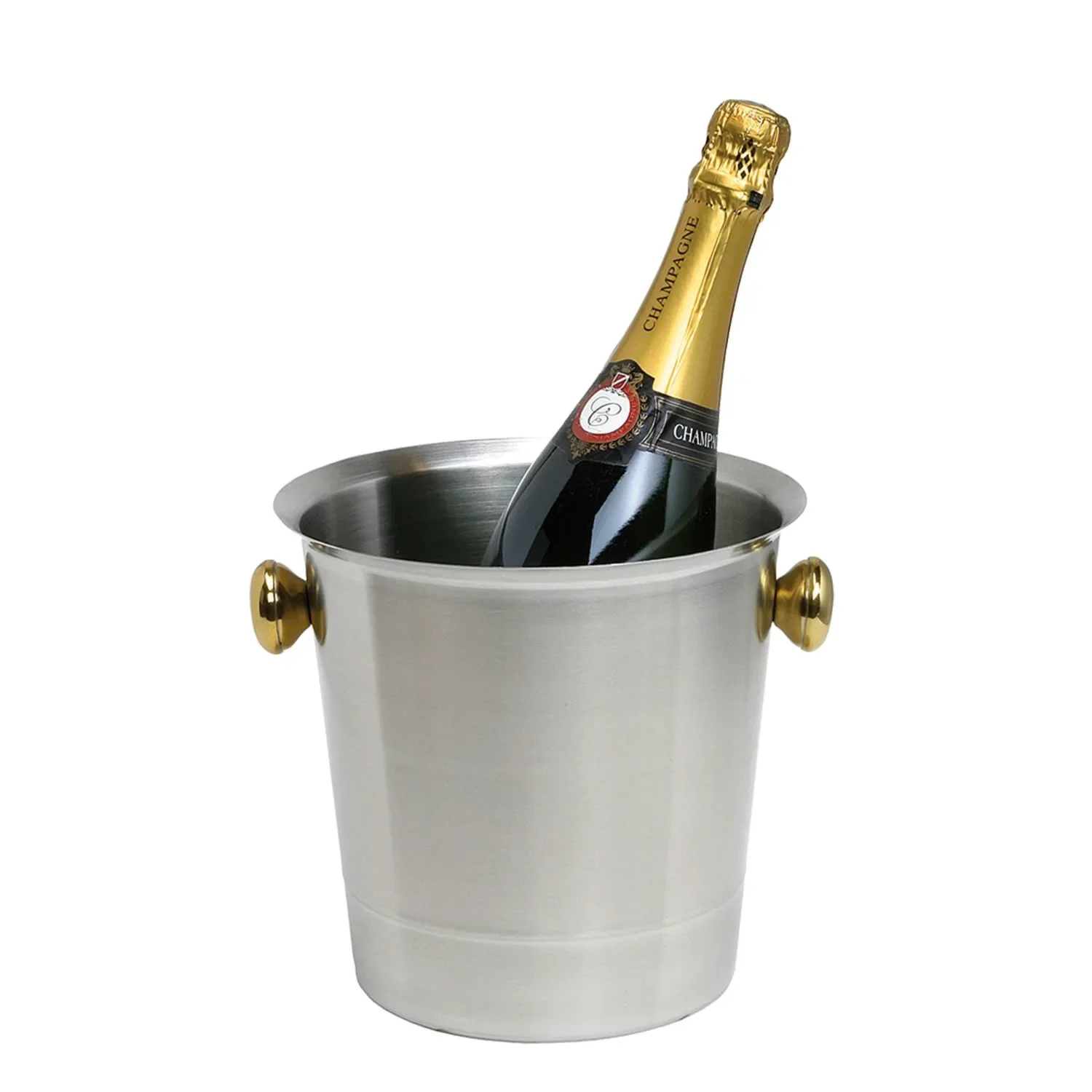 "Flaschenkühler, Getränkekühler, Sekt-/Champagnerkübel, 5,0 L - Edelstahl Matt & Goldfarbene Griffe - Luxus & Qualität image"