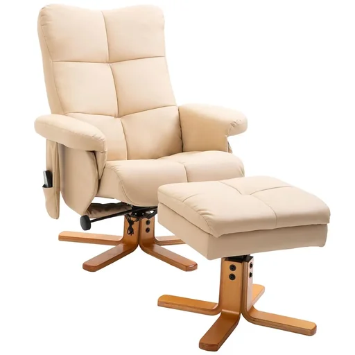 "Massagesessel mit Fußhocker | Relaxsessel | Cremeweiß | 80 x 86 x 99 cm image"