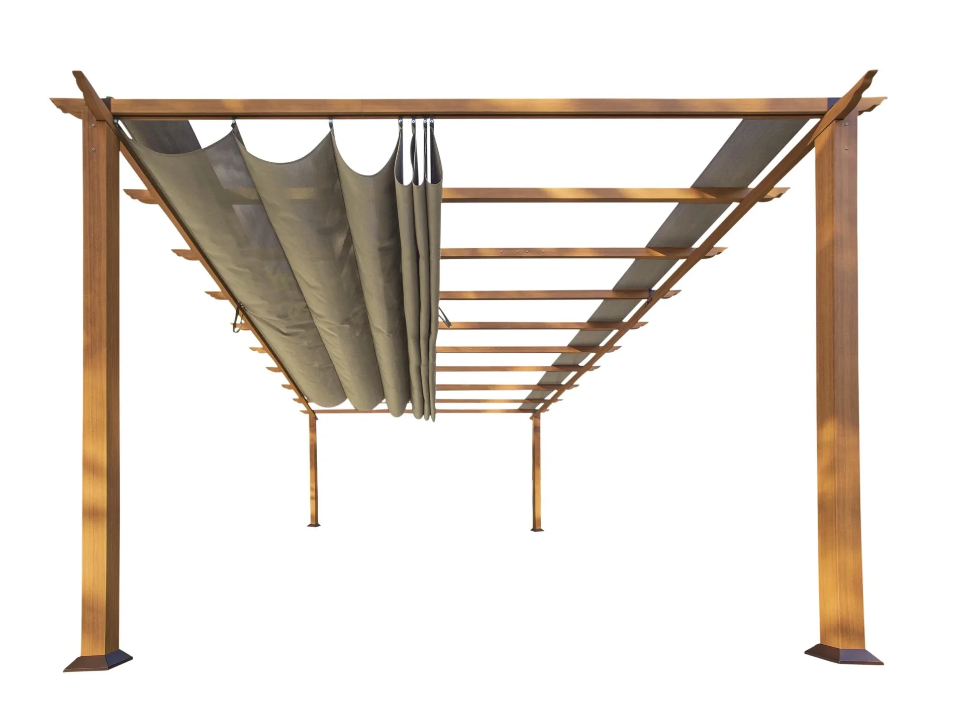 "Paragon Outdoor Pergola Florenz 505×350×236 cm Aluminium Holzoptik – inkl. verstellbarem Sonnensegel image"