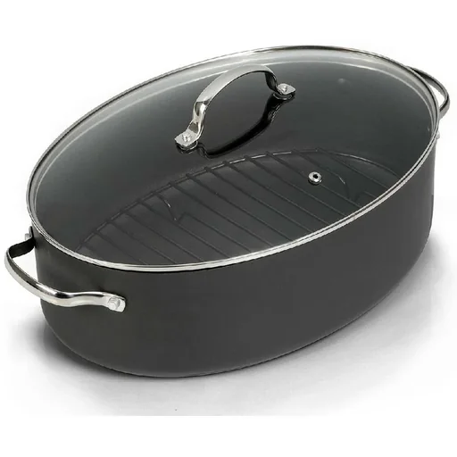 "Mehrzer - Ovale Bratpfanne mit Grillrost und Glasdeckel - 36 cm image"