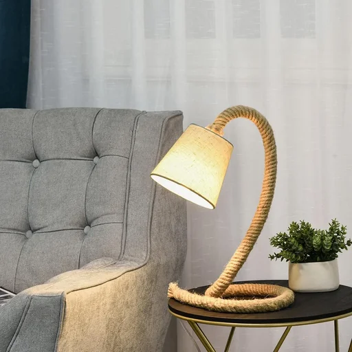 "Tischlampe mit Hanfseilsockel beige image"